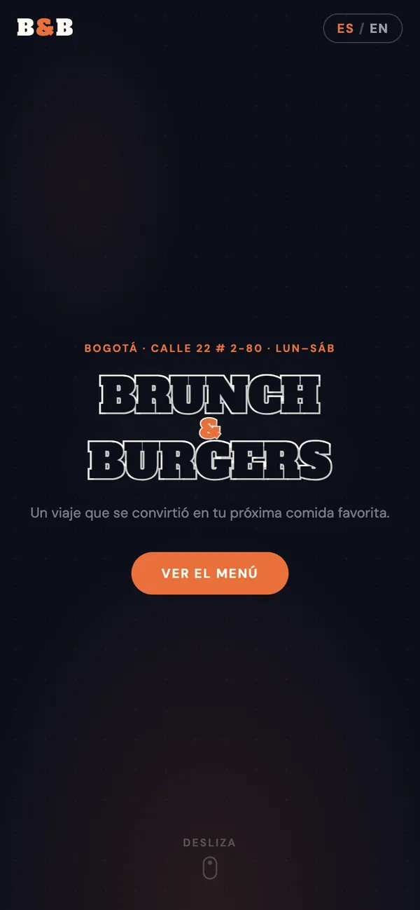 La misma web de Brunch and Burgers en el celular.